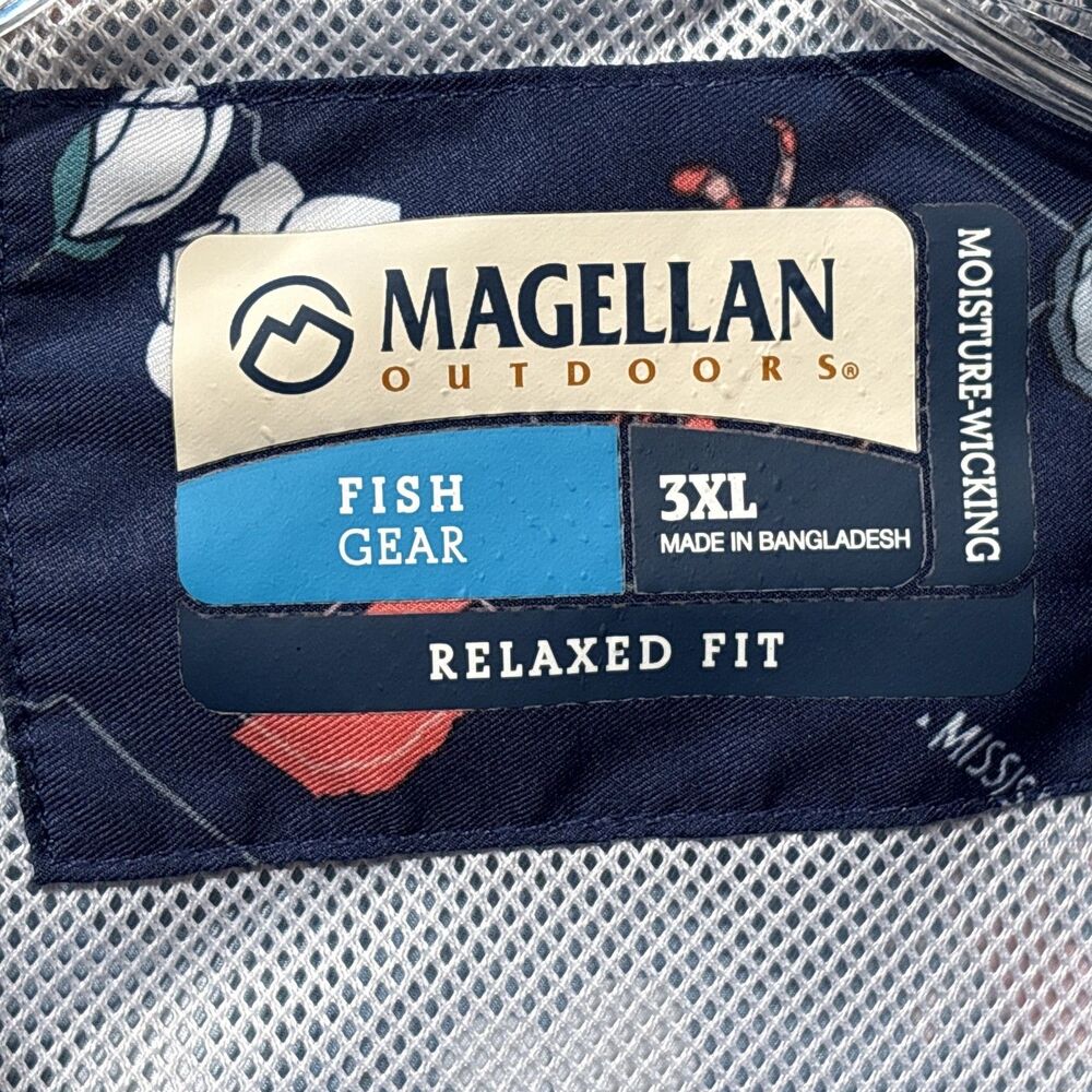 3XL Magellan Outdoors Fish Gear Relaxed Fit Blue Mississippi Crabs/Oysters Shirt